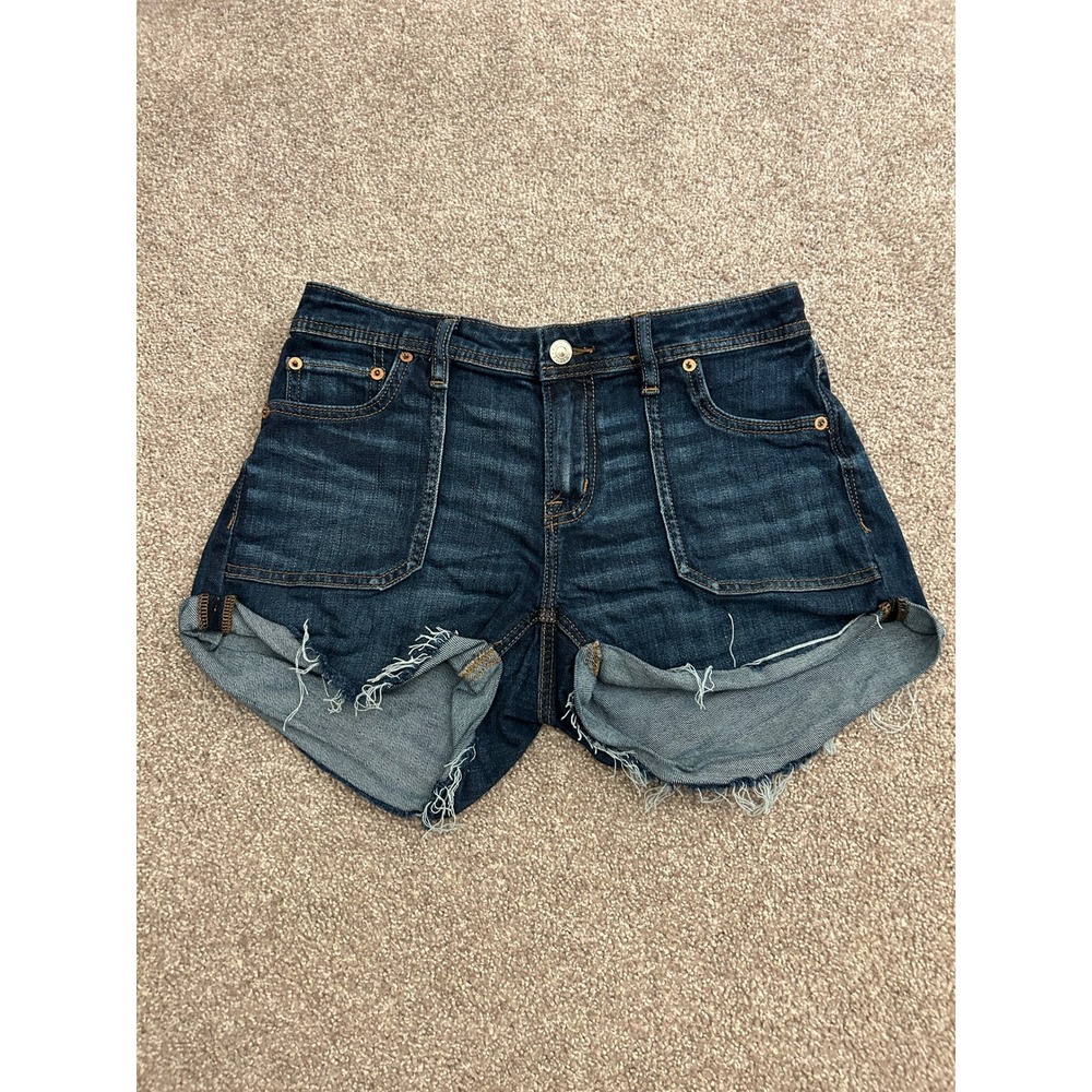 American Eagle Denim Shorts Womens 0 Dark Wash Excellent Raw High Rise Stretch